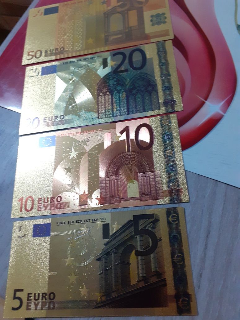 Vând 7 bancnote euro Polymer Gold ediție