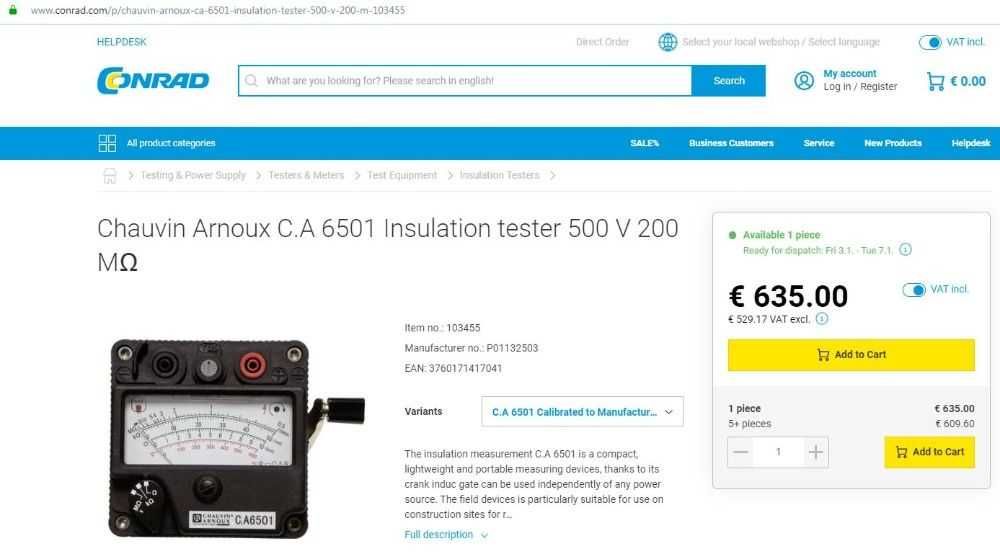 Megohmetru Model Chauvin Arnoux C.A 6501 IMEG 500N-tester aparat masur