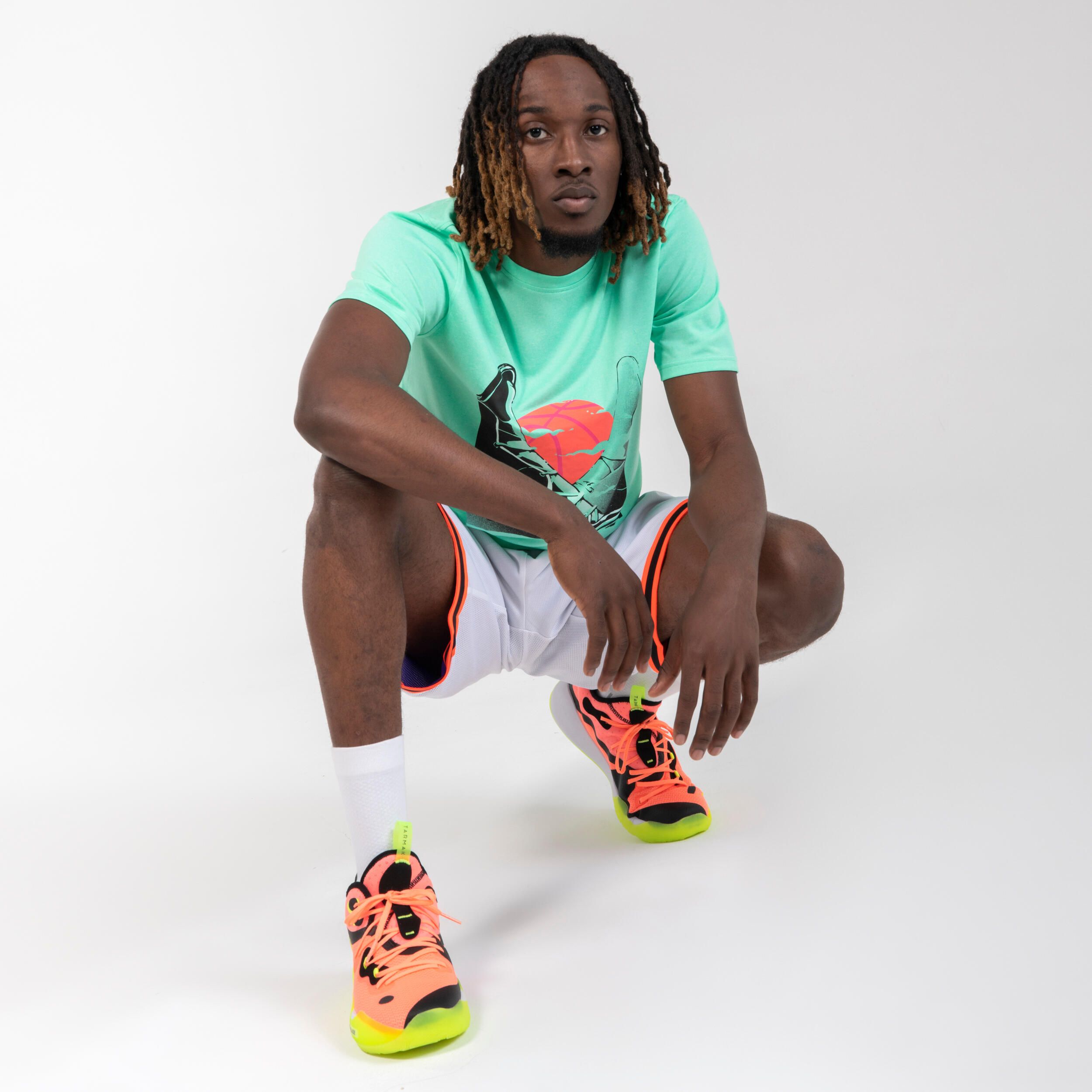 Ghete Mid Baschet Se500 Roz-Galben - produs resigilat (nou) Decathlon