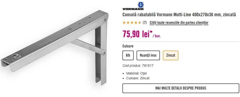 Consolă rabatabilă Vormann Multi-Line 400x270x36 mm, zincată