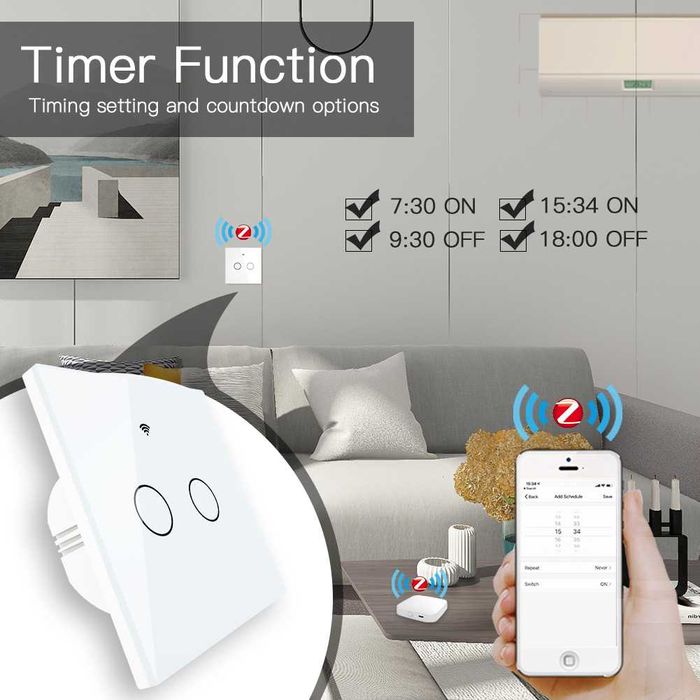Intrerupator smart Zigbee 2 butoane fara nul sau condensator ALB/Negru