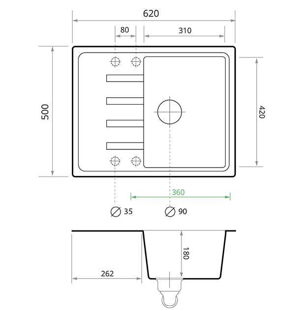 Кухненска мивка от Гранит модел Милано 620 x 500 mm черна