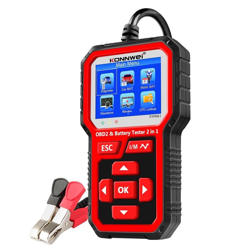 2в1 тестер за акумулатори и obd2 скенер тест за зареждане konnwei kw68