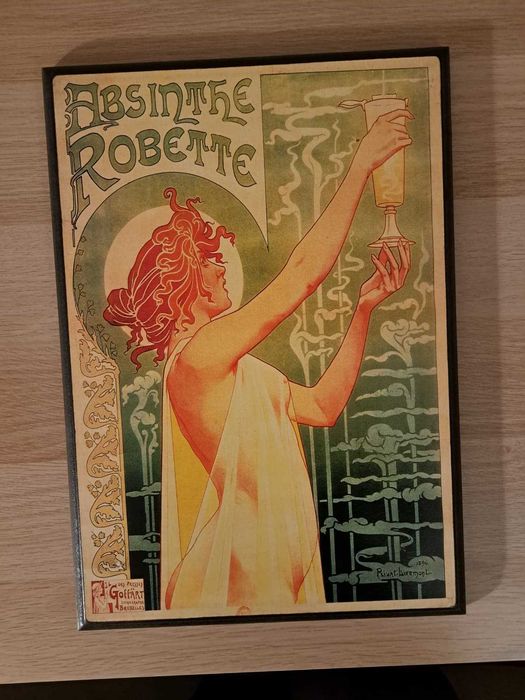 Tablou vintage pe lemn "Absinthe Robette", 31 x 44 cm