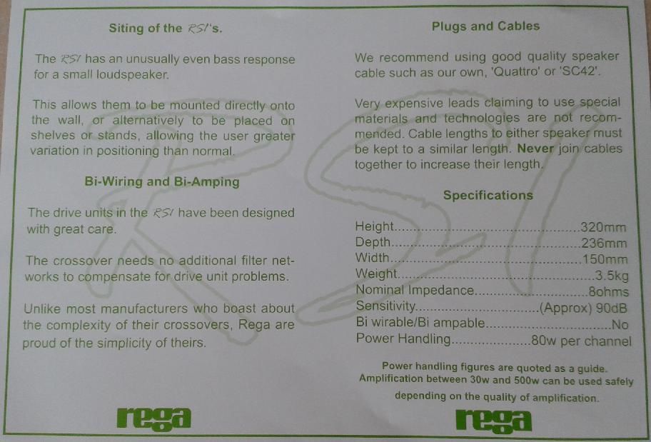 REGA RS1 Boxe Audiophile Făcute Manual în ANGLIA Preț de MAGAZIN 840€p
