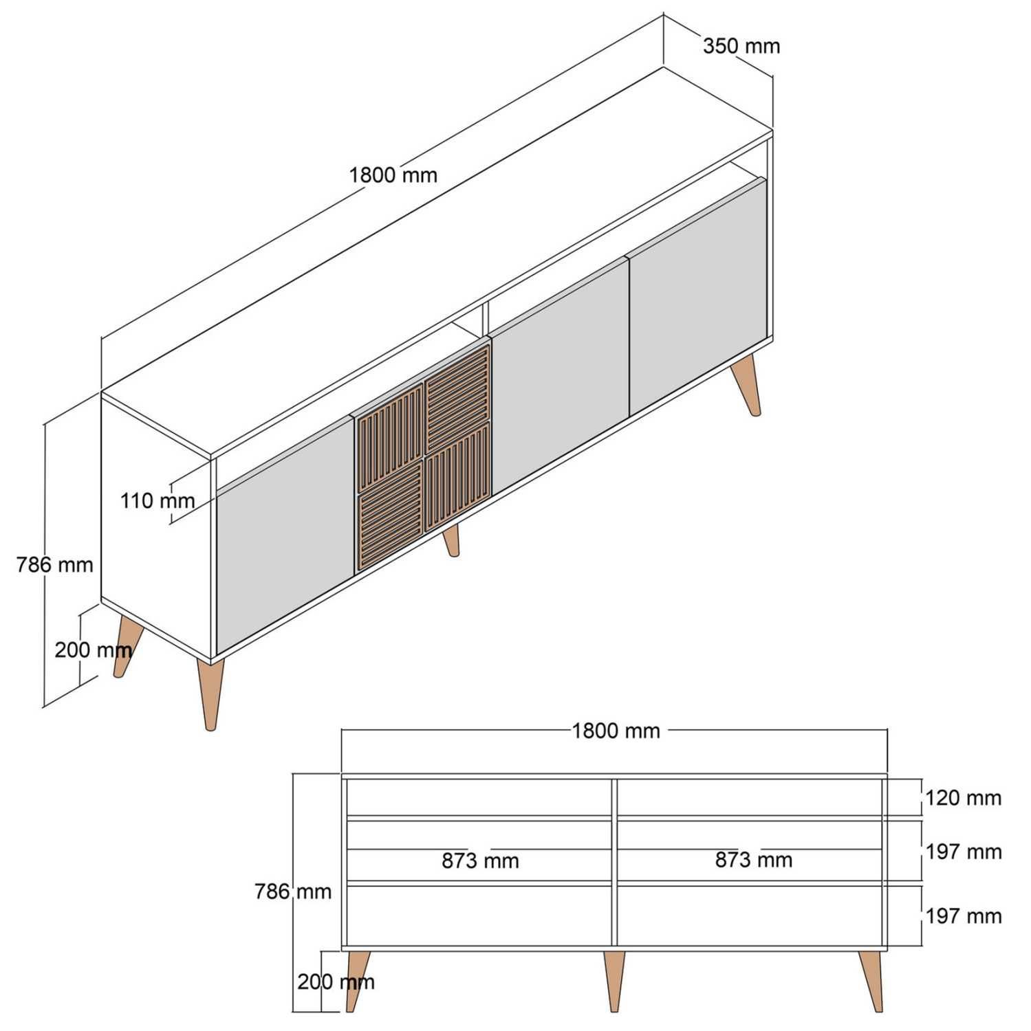 Голям модерен бюфет HM9431 в 3 цвята 180x35x78,6