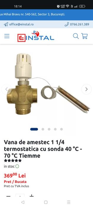 Vana de amestec 1 1/4 termostatica cu sonda 40 °C - 70 °C Tiemme