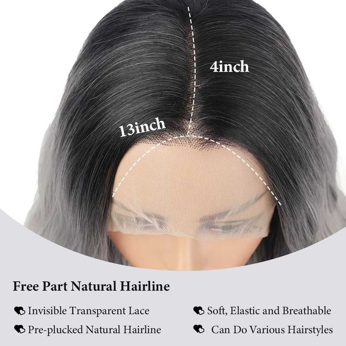 Висококачествена дантелена сива омбре перука с тъмни корени лейс фронт