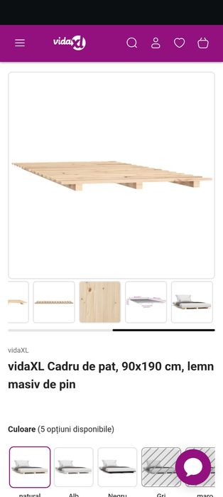 Cadru pat lemn masiv pin 90x190