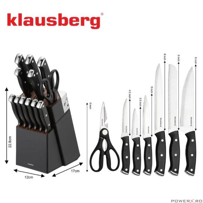 Set de cutite 13 piese, cu ascutitor si suport, otel inoxidabil,