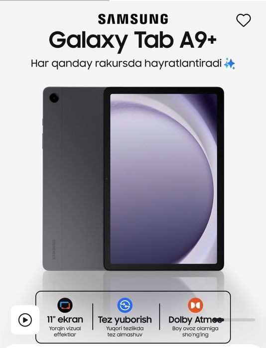 Samsung  tab A9 plus 5G. 8/128   4/64 b/u idial holatda