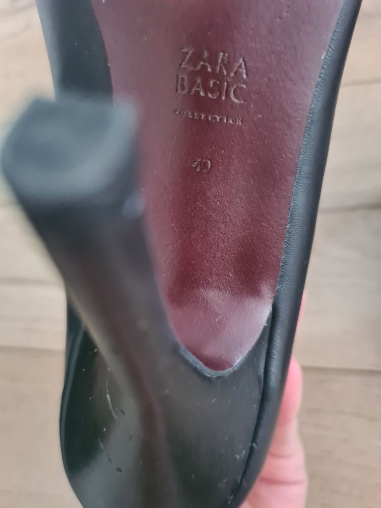 Pantofi piele naturala neagra Zara, toc 11 cm, purtați
