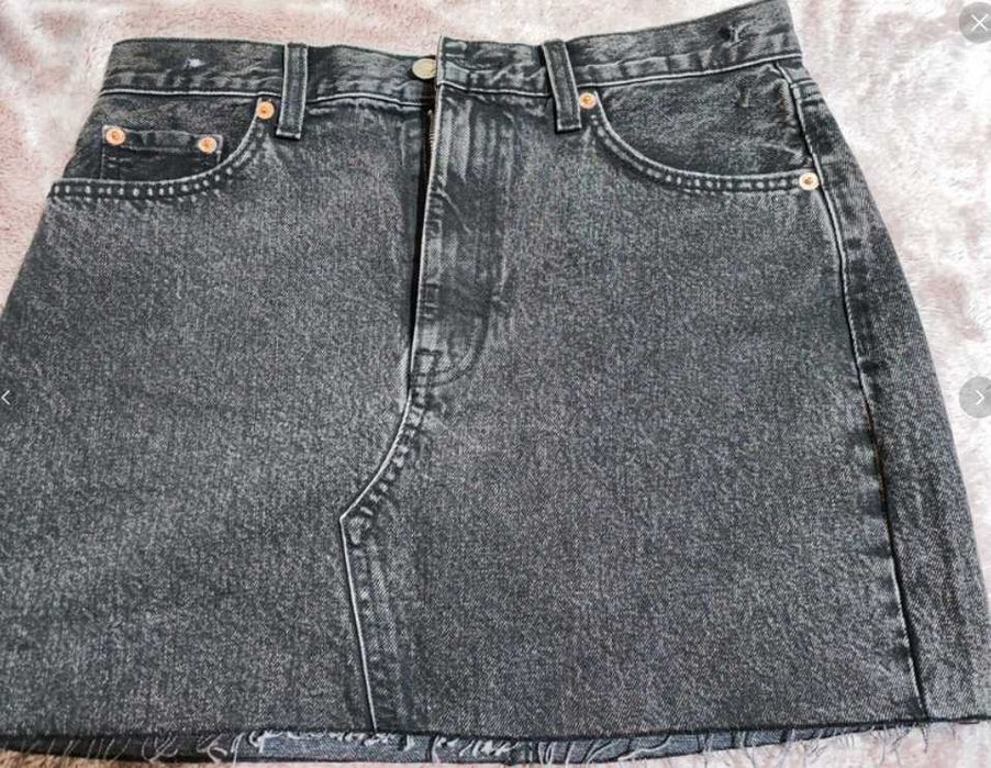 Fusta mini de denim Mango (Hailey); culoare gri deschis; marimea M.