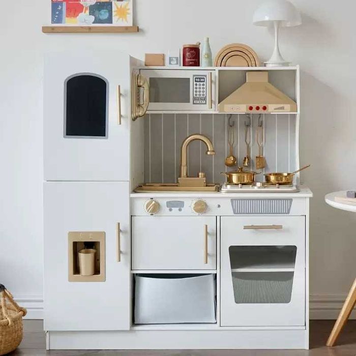 Детска кухня, дървен комплект за готвене с реалистични звук и светлина