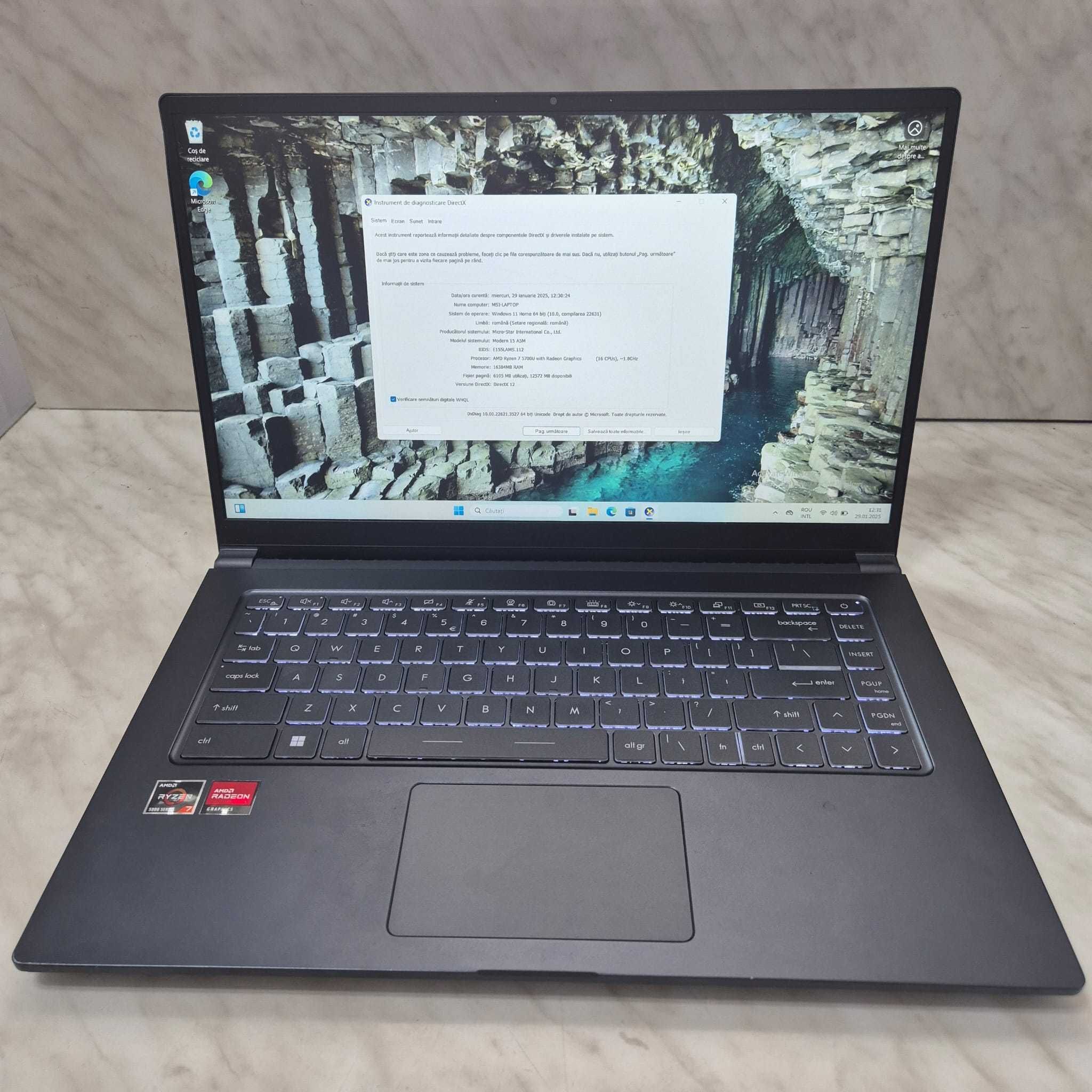 Laptop MSI Modern 15 A5M AMD RYZEN 7 5700V 16GB RAM 1TB SSD RAM