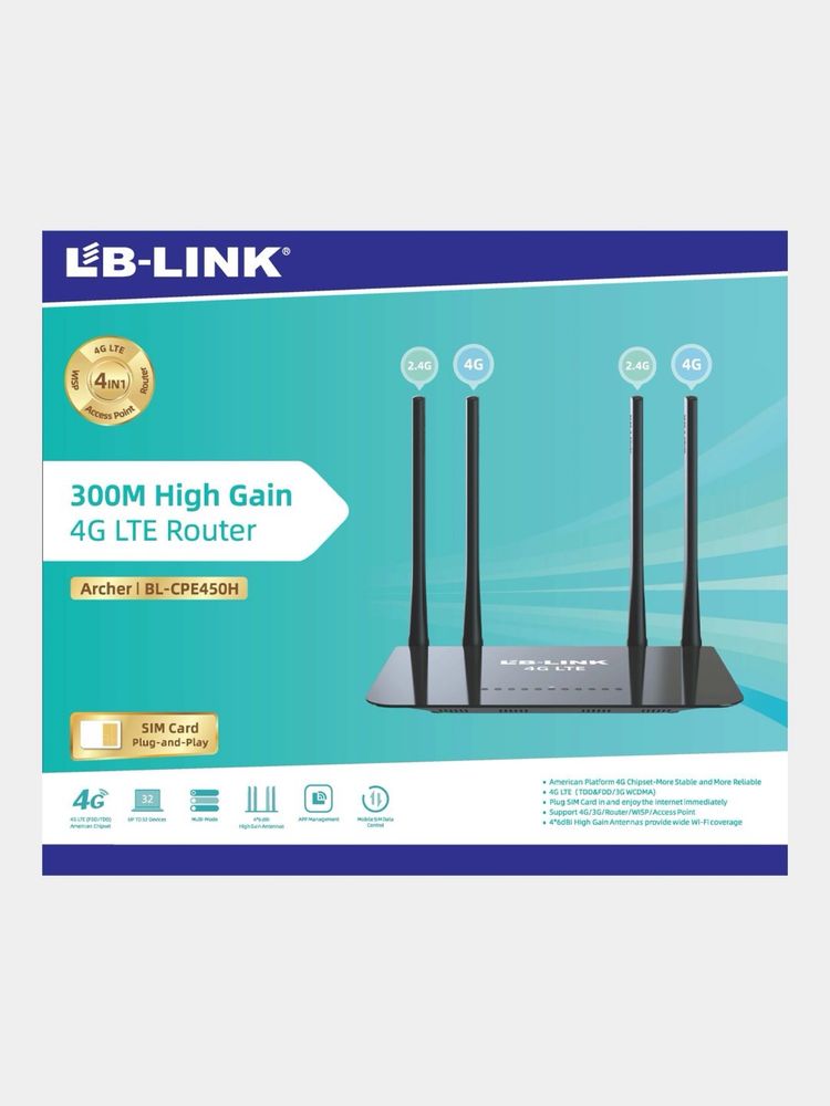 LB-LINK 4G LTE High Gain Router Имеется слот для SIM-карты