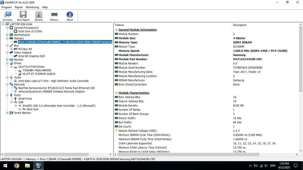 Vand Memorie Laptop Samsung 4GB DDR4 SODIMM 1.2V CL17 Single-Channel