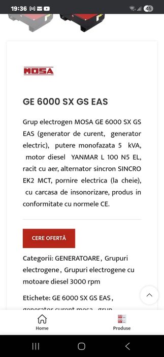 Generator curent Mosa diesel nou fabricat în Italia f