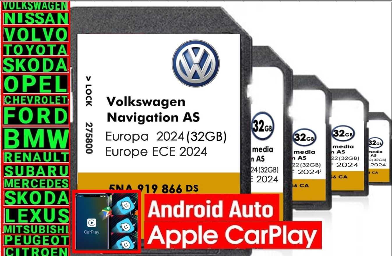 2024 Ъпдейт СД карта Carplay MIB2 USA Canada VW Фолксваген EU SD card