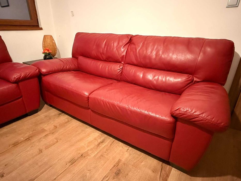 Холна гарнитура от естествена телешка кожа- кожен диван 2-ка и 3-ка