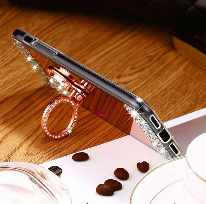 Husa Silicon oglinda cu pietricele si inel iPhone X , XS , XR , XS Max