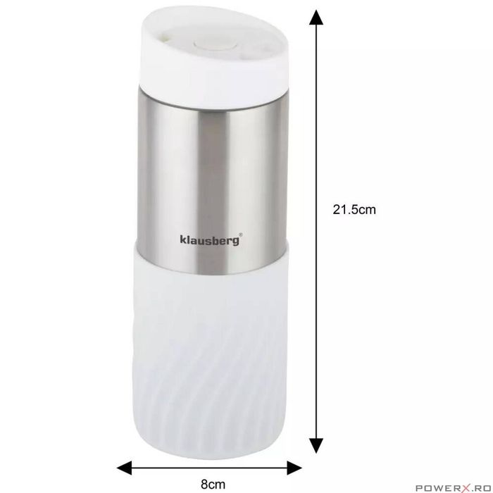 Cana termica, termos din inox, alb, capacitate 420 ml, Klausberg