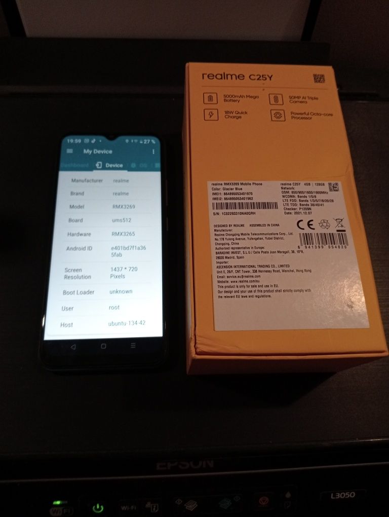 Realme C25Y la cutie,husă și folie ecran de rezervă