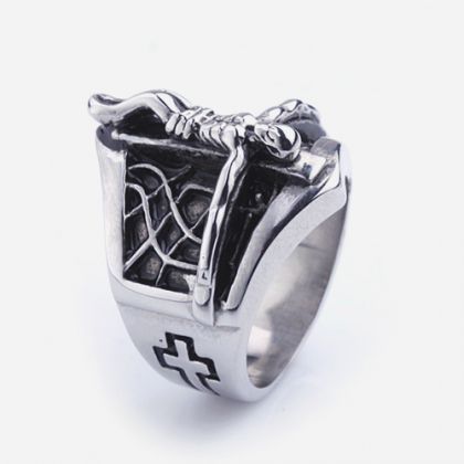 Inel inox craniu rock punk gothic biker vampire skull cross rings