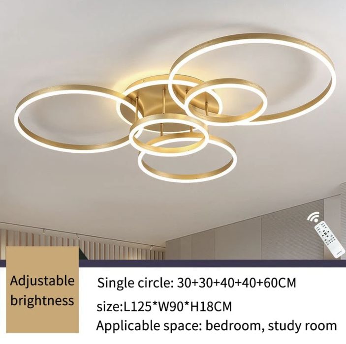 LED невисящи рингове 5бр+основа 140W дистанционно - бял, кафе, златист