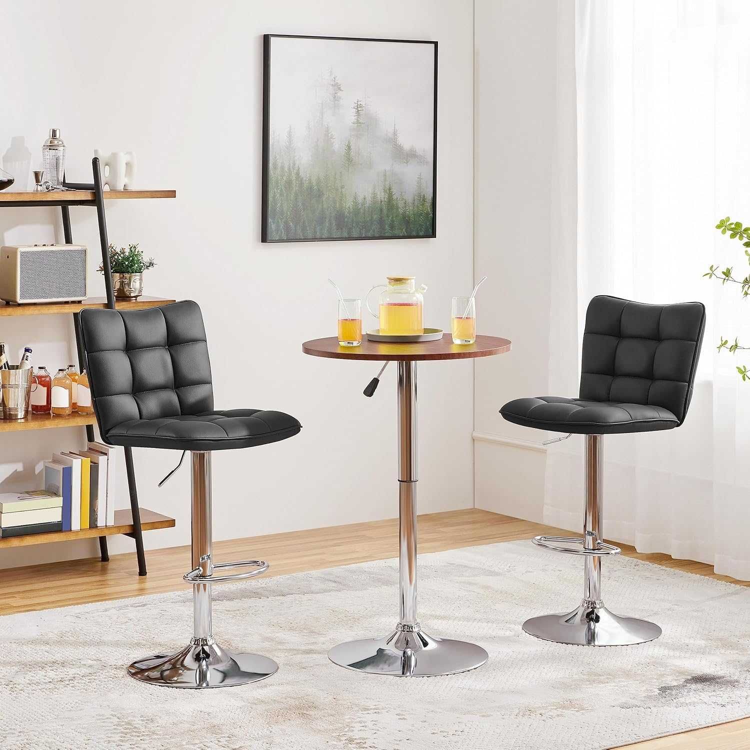 Set 2 scaune bar reglabile, rotative, piele PU | 614159 Black(2pcs)