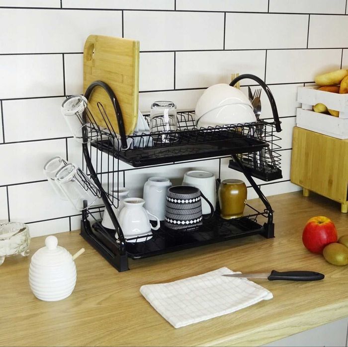 Scurgator de vase pe doua niveluri cu suport pentru pahare si tacamuri