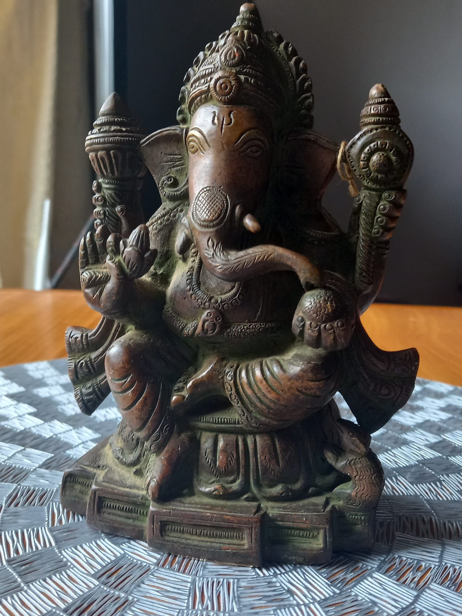 Statueta bronz vechi Ganesha, zeul hindus cu cap de elefant