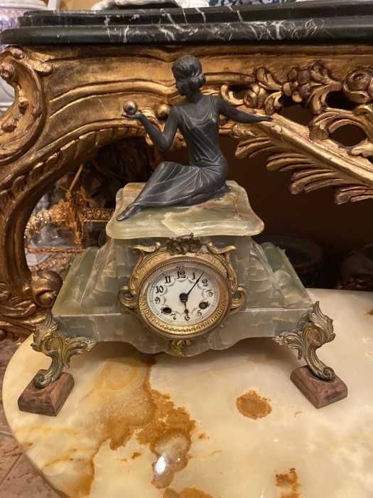 Superb ceas antic-onix și bronz-statueta Art Deco-Olanda
