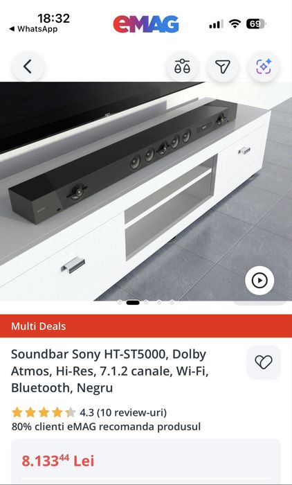 Soundbar Sony HT-ST5000 – Dolby Atmos, 7.1.2, Subwoofer Wireless