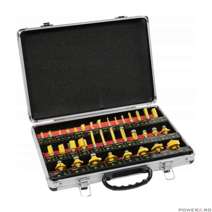 Set 35 de freze pentru lemn, in cutie de aluminiu, compatibile cu