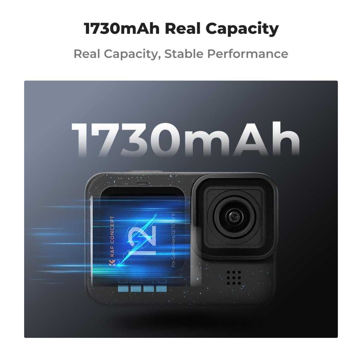 Комплект 2 батерии за GoPro Hero 9 10 11 12  + зарядно K&F Concept