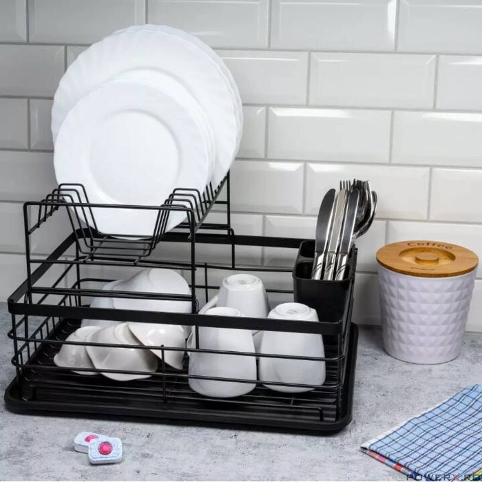 Suport pentru vase cu 2 nivele, negru, otel-plastic 43 x 32 x 27 cm,