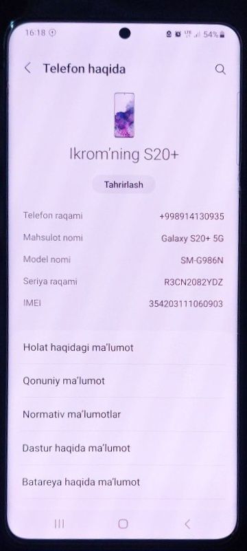 Samsung S20+ 5g sotiladi