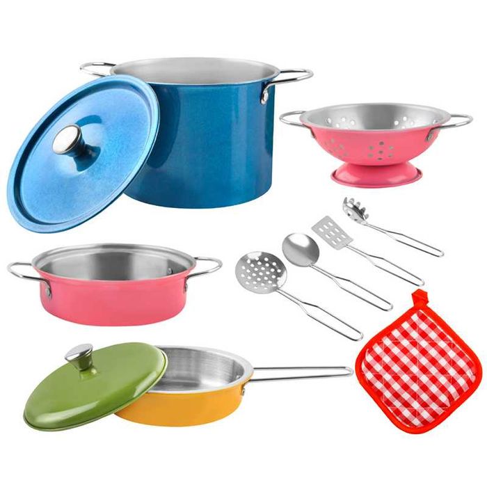 Jucarie/Set joaca cu oale si accesorii de bucatarie,11 piese din metal