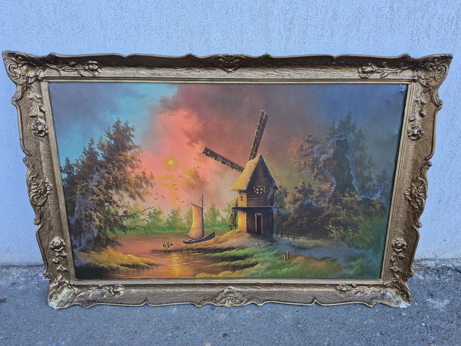 Vand Rama Tablou pictat manual pe pinza peisaj mori vant.