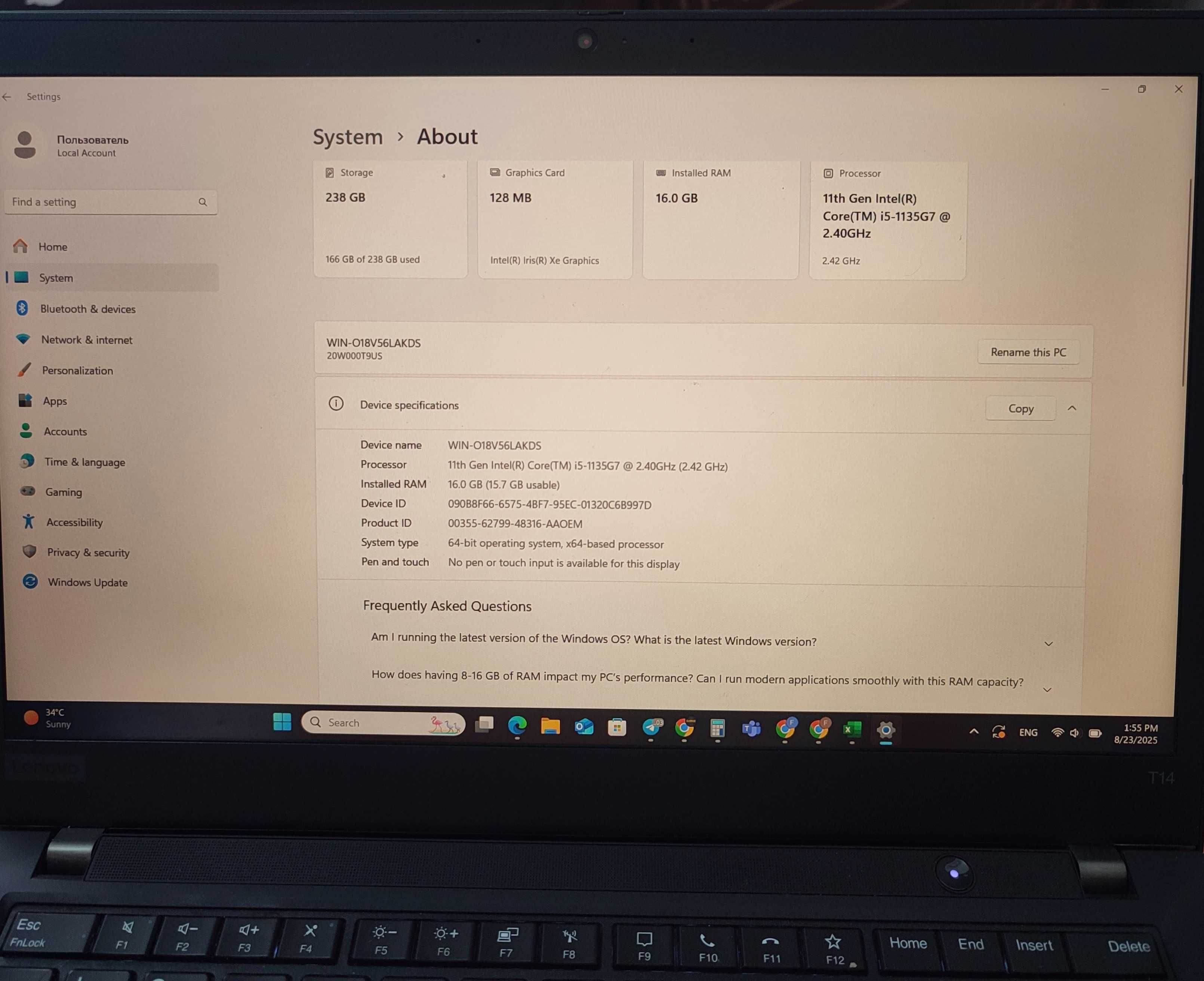 Lenovo ThinkPad T14 Gen 2 Core i 5 11 pokoleniya holati ideal