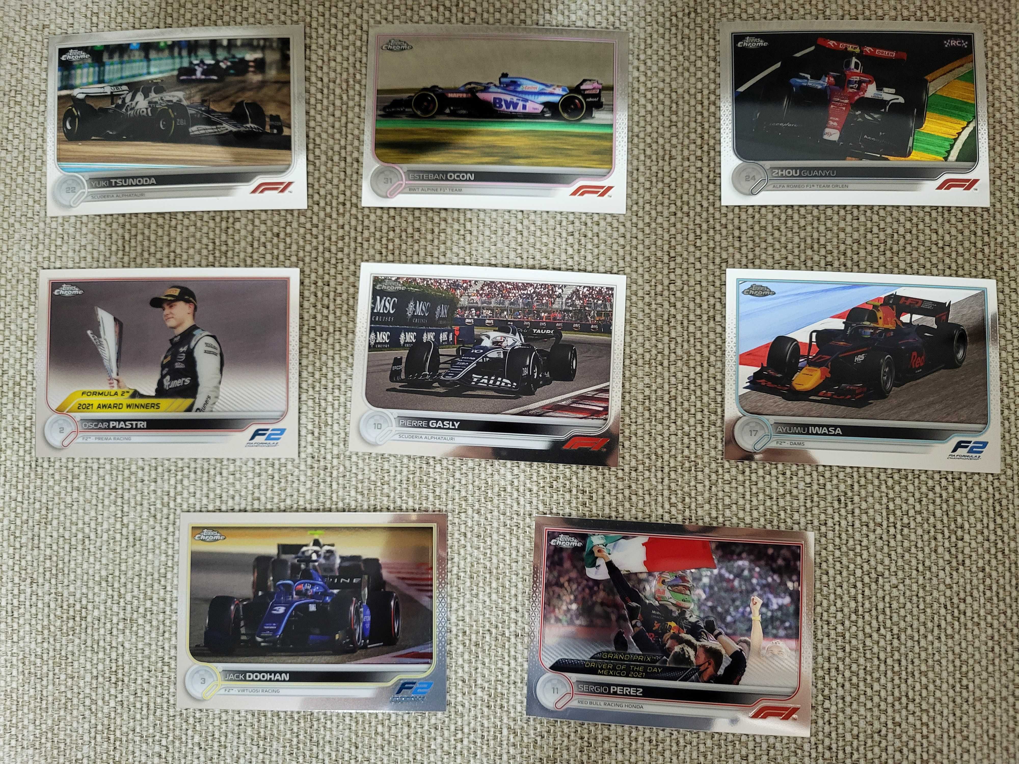 LOT 14: 61 carduri Topps Chrome Formula 1 2022 F1 Perez Ocon Tsunoda