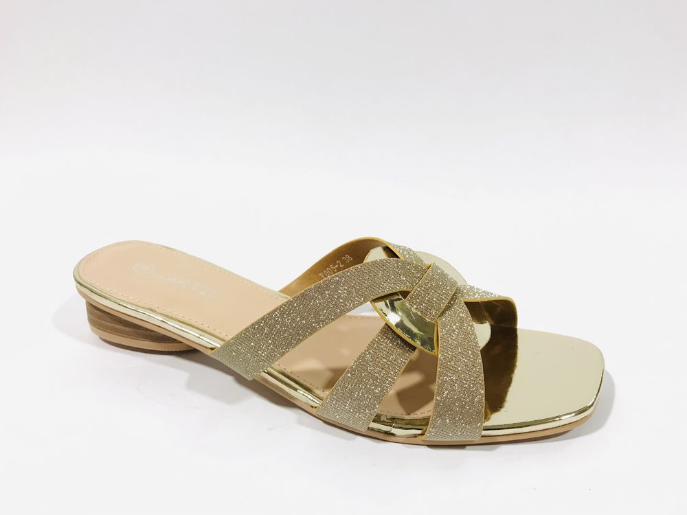 Дамски официални чехли в златно , сребълно и черно -005