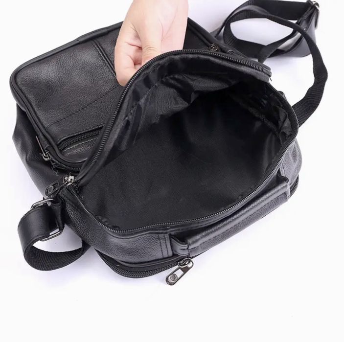 Мъжка кожена чанта/Голяма класическа и универсална•Черна естест. кожа!