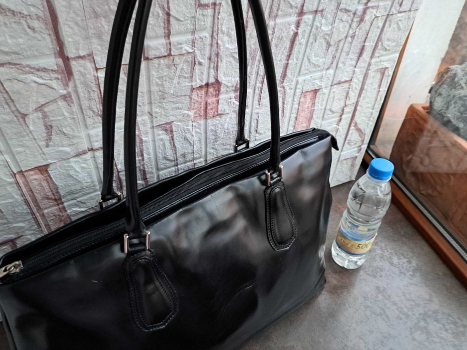 дамска чанта Chris Lancelot ,черна кожена чанта-естествена кожа