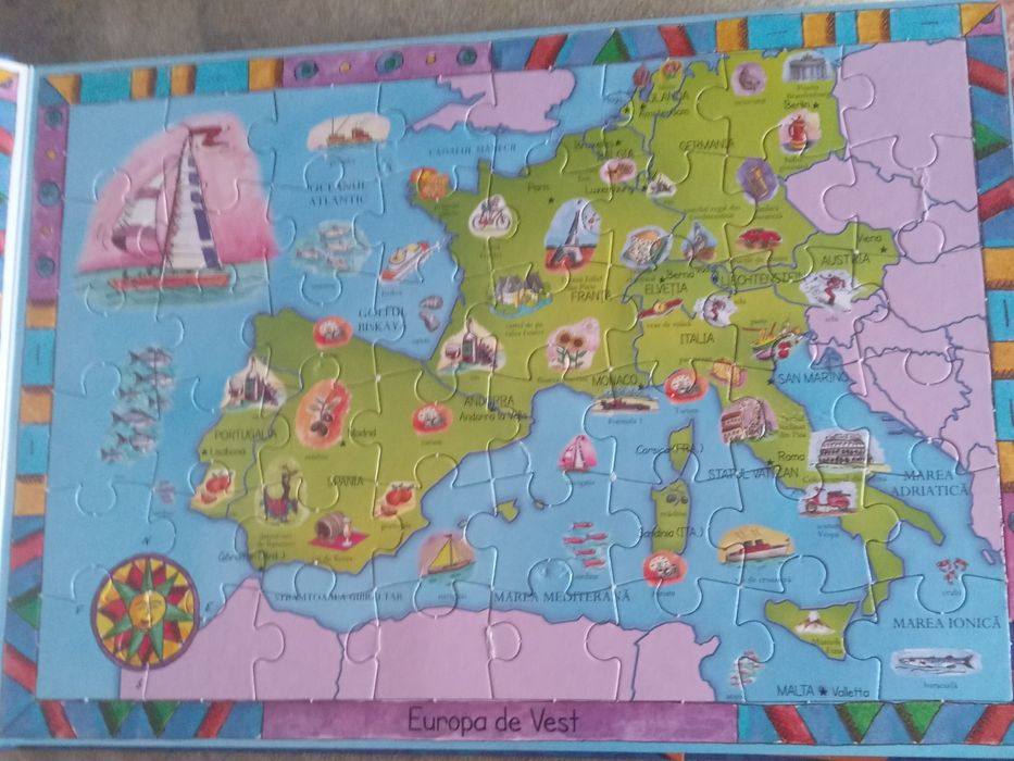 Carte Europa cu 5 puzzle-uri a cate 48 de piese fiecare.Editura Teora.