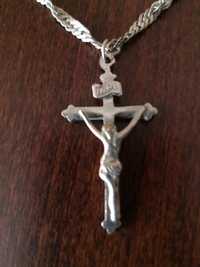 Продавам, Старинен сребърен кръст к-т с Исус - разпятие Христово