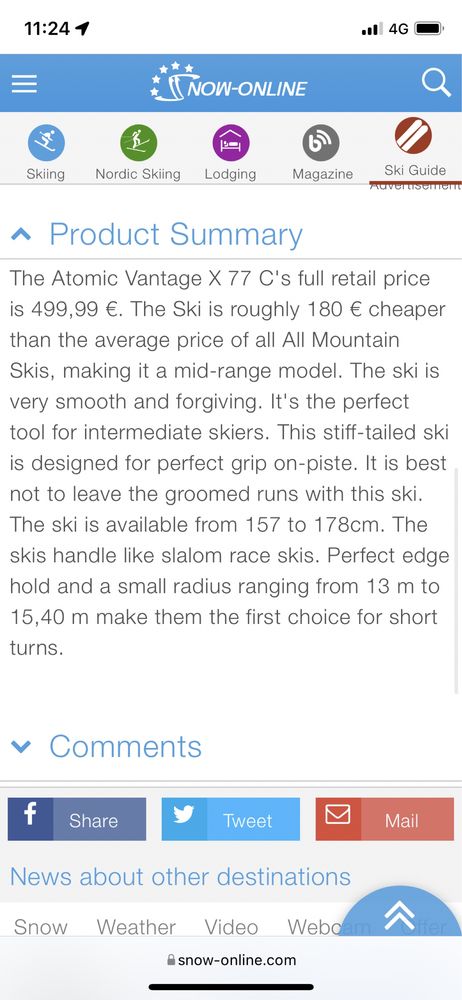 Ski Atomic Vantage X77, 171cm