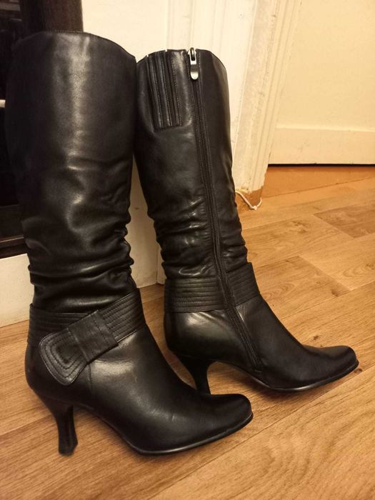 Сапоги женские зимние,  кожаные, модельные, черные