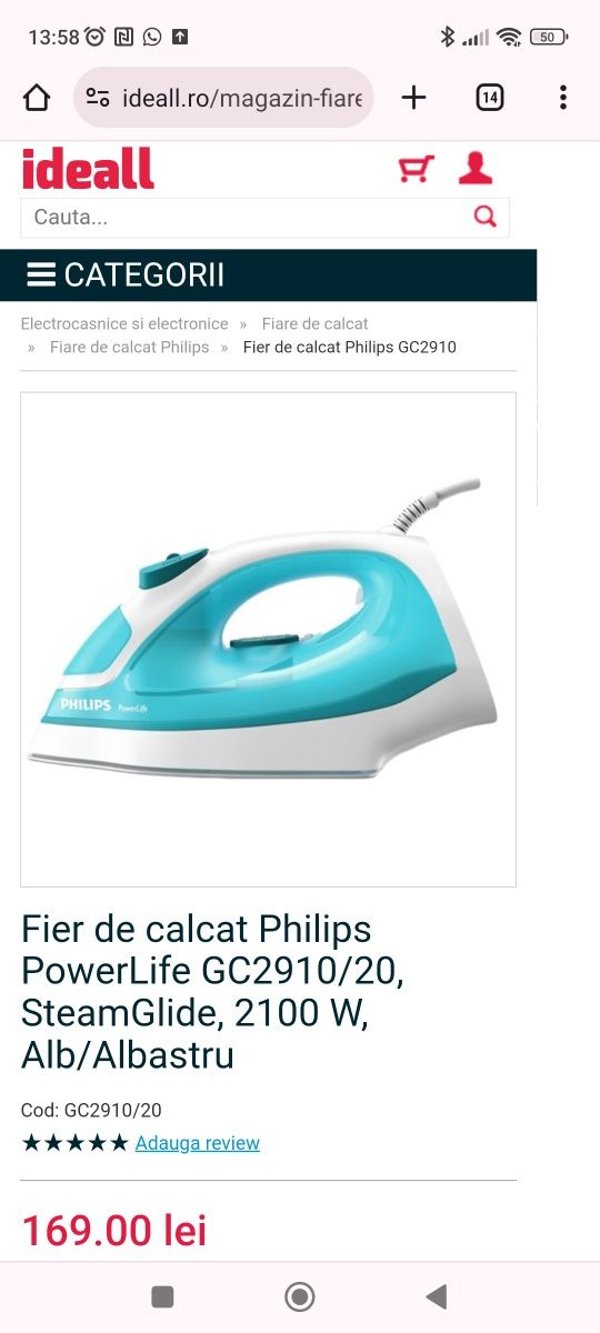 Vând fier de calcat Philips GC2910